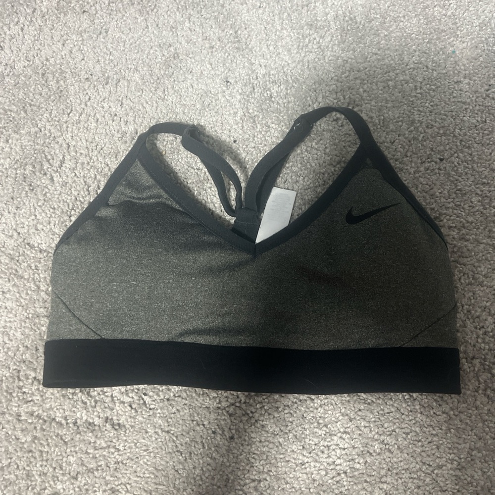 Nike Black and Gray Sports Bra with Racerback Design and Supportive Band
